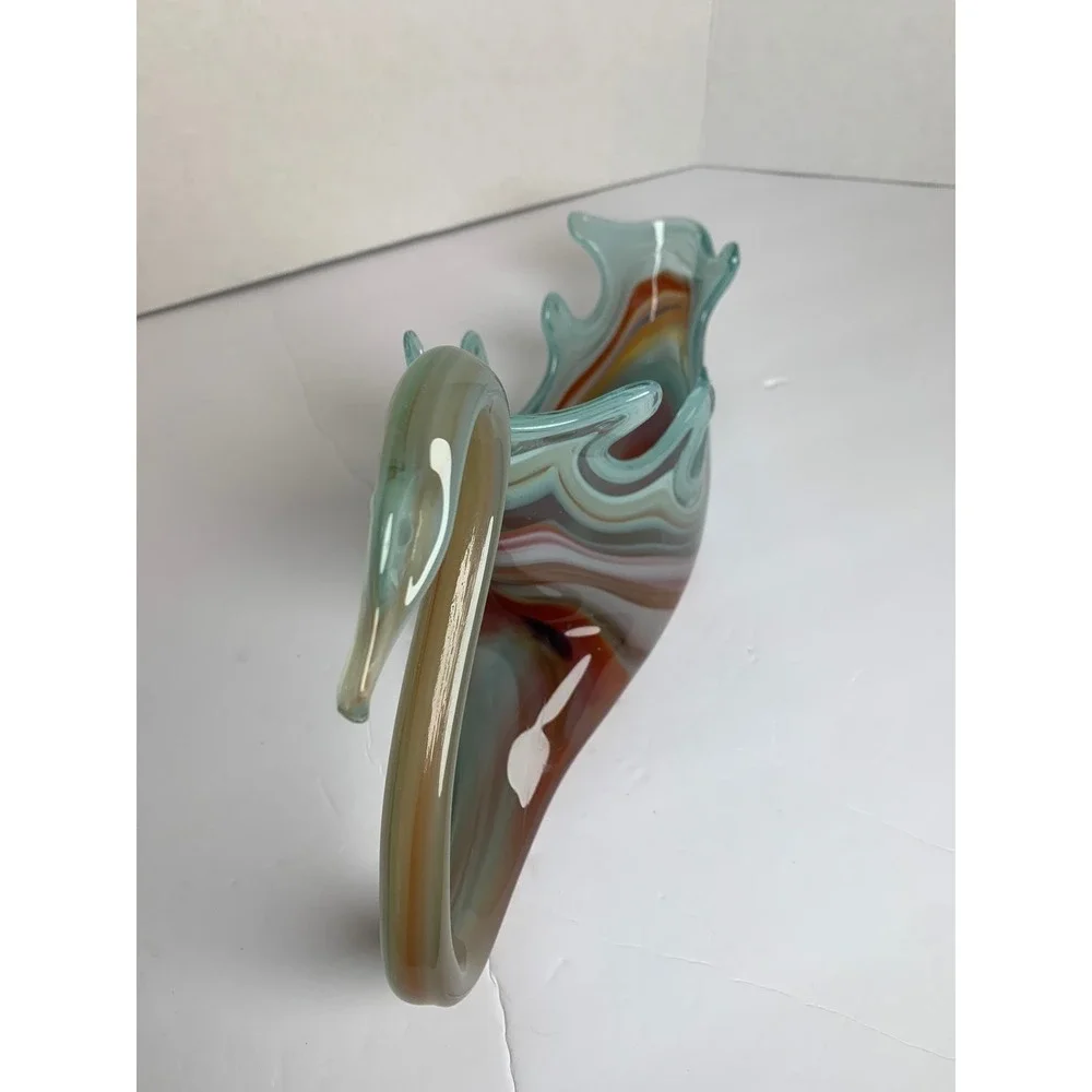 Vintage Hand Blown Art Glass‎ Swan Bowl Multi Color Slag Glass Centerpiece 13